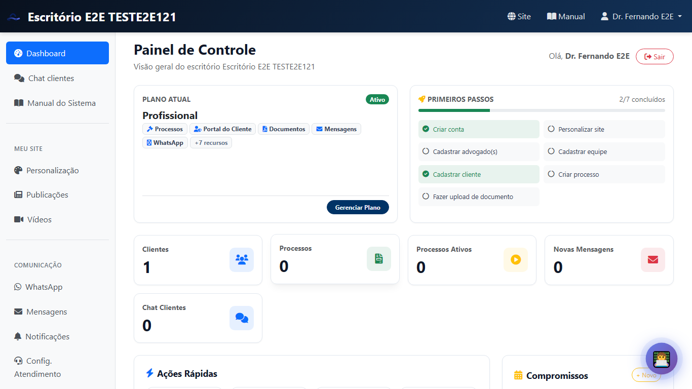 Prévia de Dashboard e leitura do escritorio